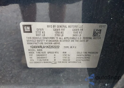 2017 GMC Acadia Sle-1 z USA, uszkodzony, nr VIN 1GKKNRLA1HZ262222